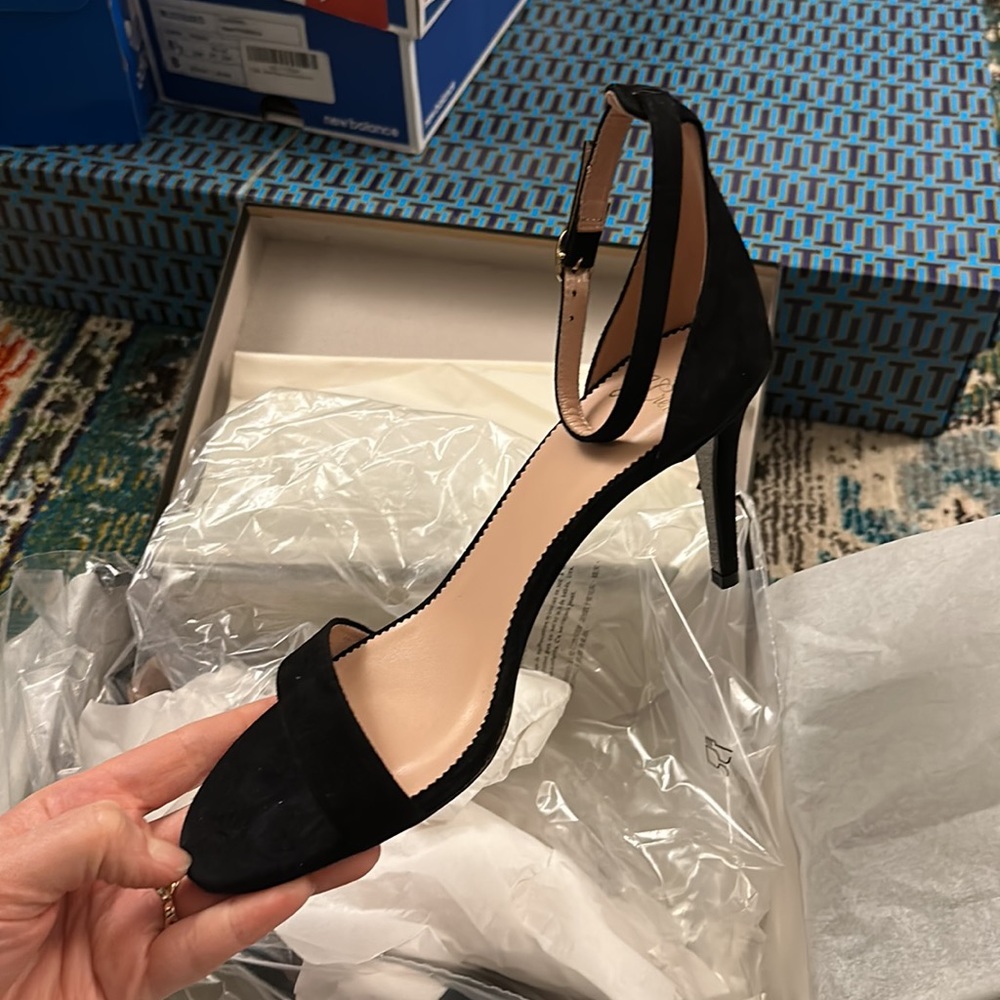 J.Crew glitter bottom suede dress heeled sandals